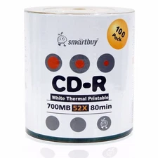 Smartbuy CD-R 52X 700MB/80M White Thermal Hub Printable Blank Disc Everest Comp