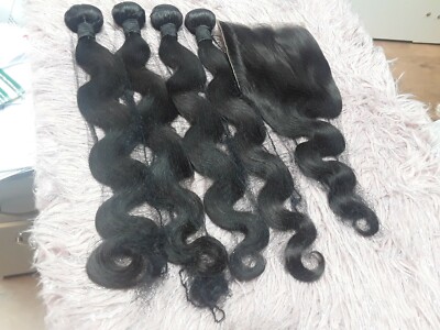 13A+ BRASILIANISCHES REINES MENSCHLICHES HAAR KÖRPERWELLE PAKET 24+24+24&20 ZOLL 7X7 VERSCHLUSS
