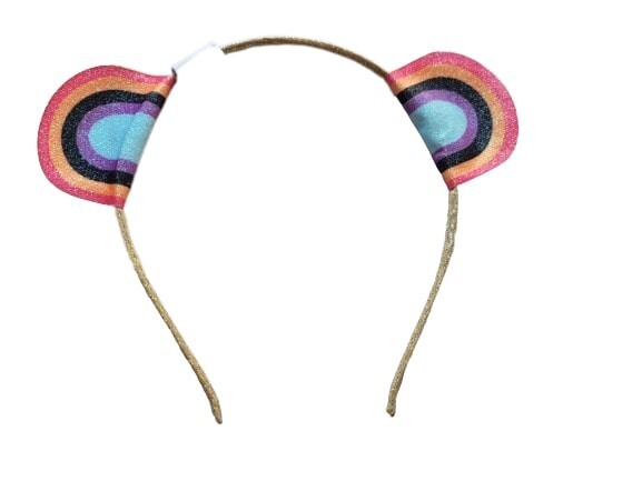NEW Rainbow Glitter Bear Ears Alice Headband Fancy Dress World Book Day Costume