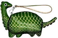 Dinosaur Genuine Leather Handmade Crafted Animal Coin Purse Wristlet Wallet