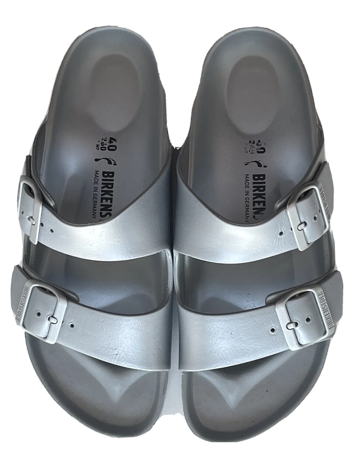 rubber birkenstocks silver