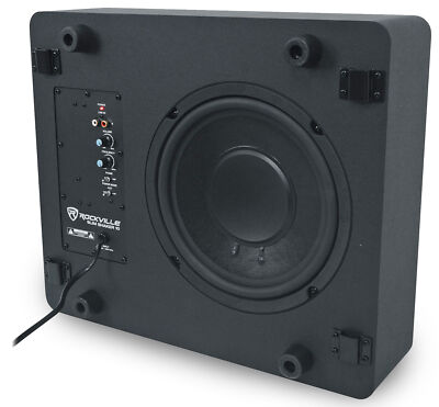 Rockville Slim Shaker 10'' Under or Behind Couch Home Theater Powered Subwoofer