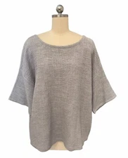 Eileen Fisher Textured Tencel Top Gray Oversized Boxy Fit Lagenlook Women’s Sz L