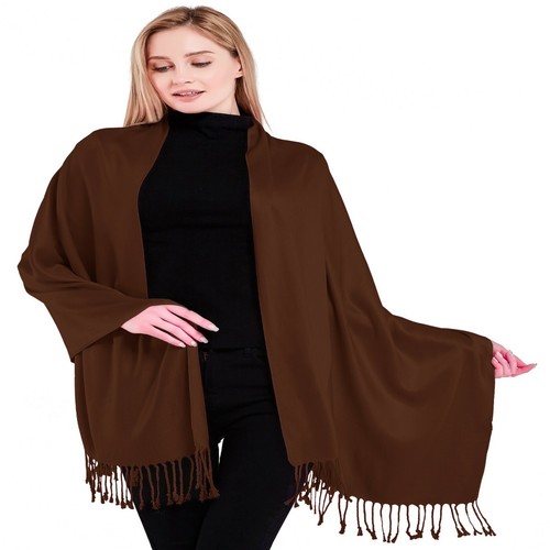 Dark Brown Thick Solid Color Cotton Blend Shawl Stole Pashmina CJ Apparel *NEW* - Picture 2 of 12