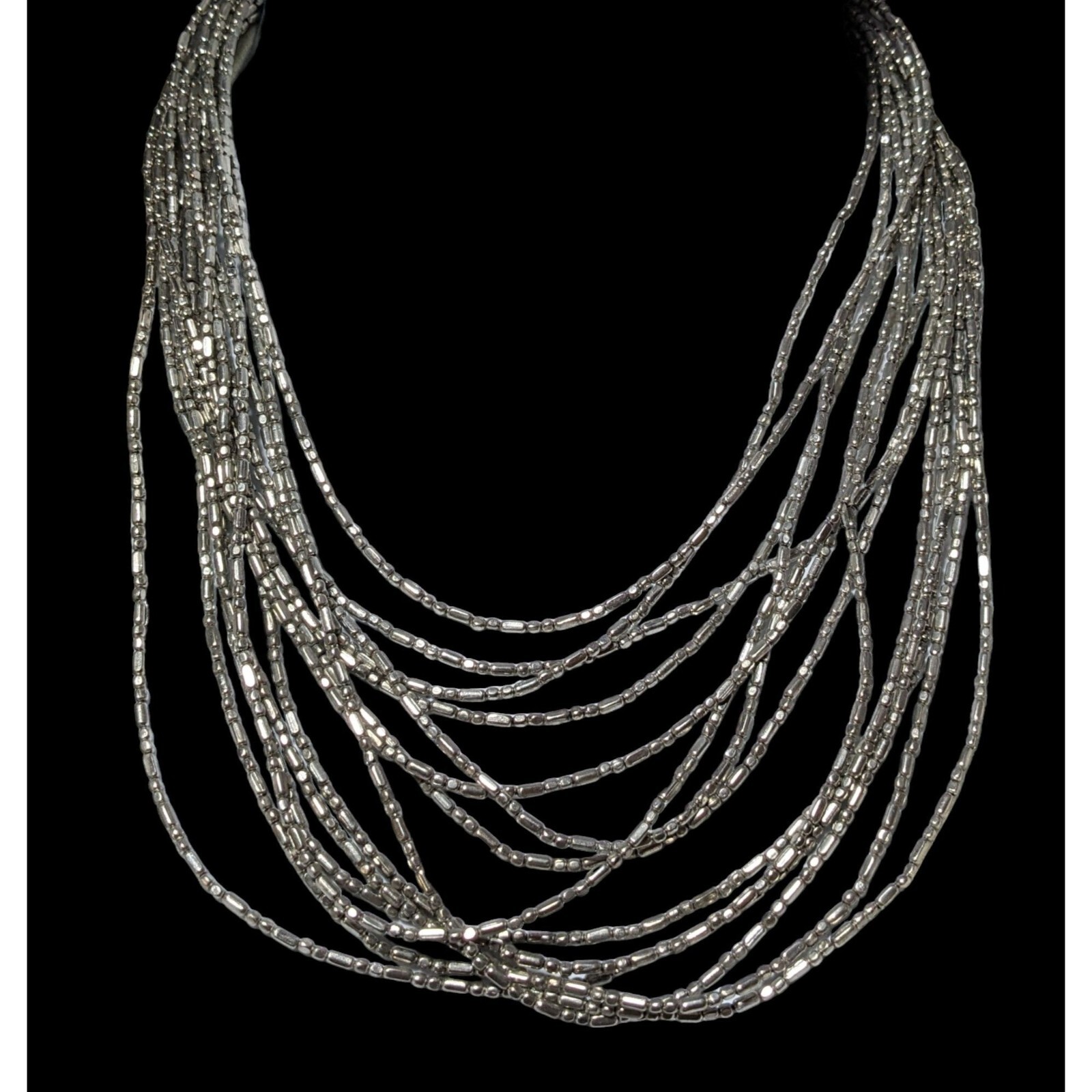 Silver Beaded Multilayer Statement Necklace - image 2