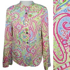 Lilly & Van Jacket Pink Green Paisley Medium Print Art To Wear Stretch Travel