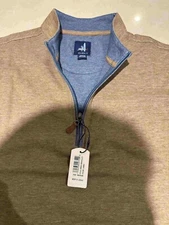 Johnnie-O Performance Cotton Quarter Zip Pullover Sweater Brown MED $128 CAMEL