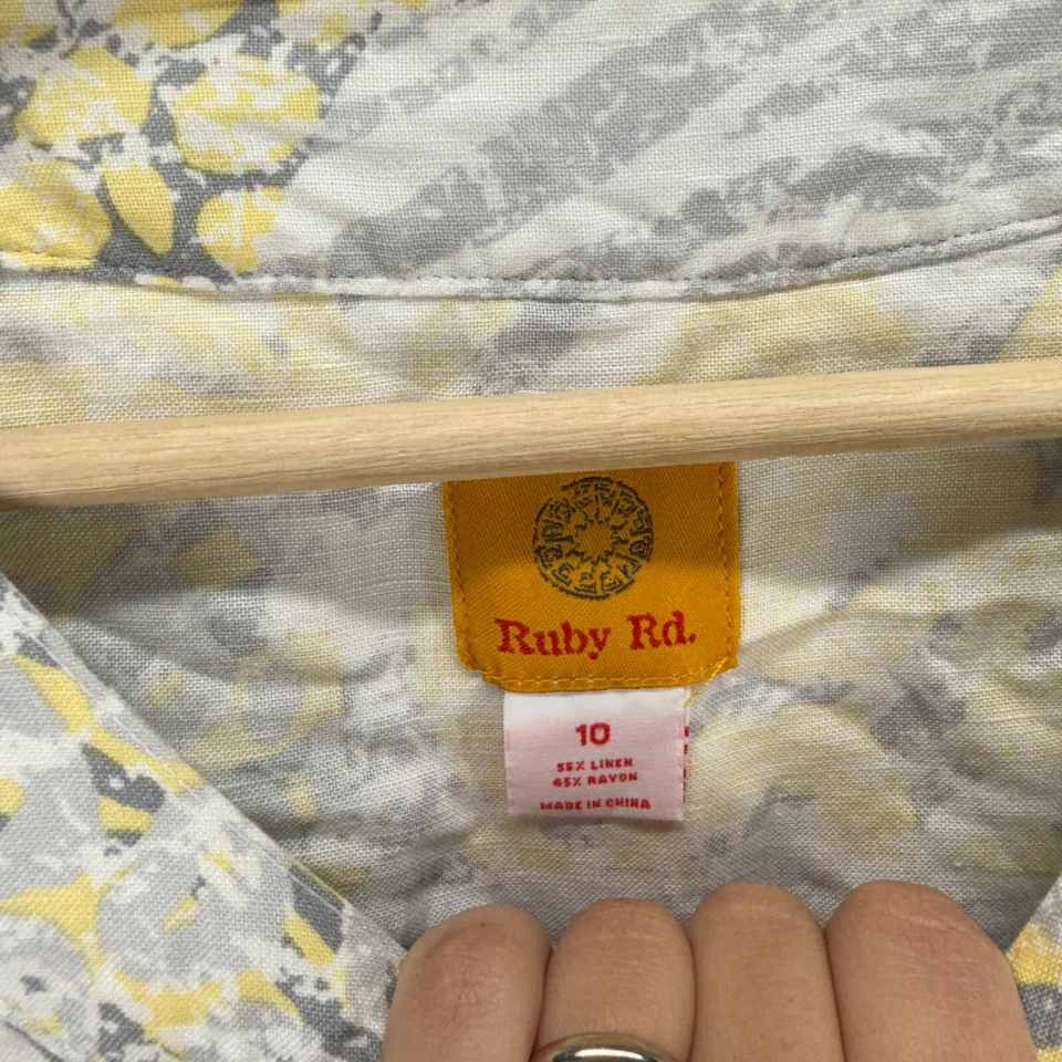 Ruby Rd. Jacket Women 10 Gray Animal Print Long Sleeve Linen Pockets Casual - Image 3 of 4