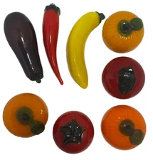 VTG Set Of 8 Art Glass Fruit Life Size Banana Apple Tomato Orange Eggplant w/Tag