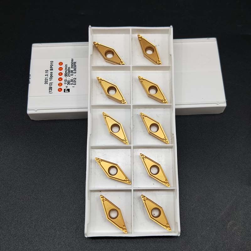 10 Pack VBMT160404-HQ (VBMT331) Carbide Turning Inserts – 35 Degree Diamond, 6020 Grade For CNC Lathe