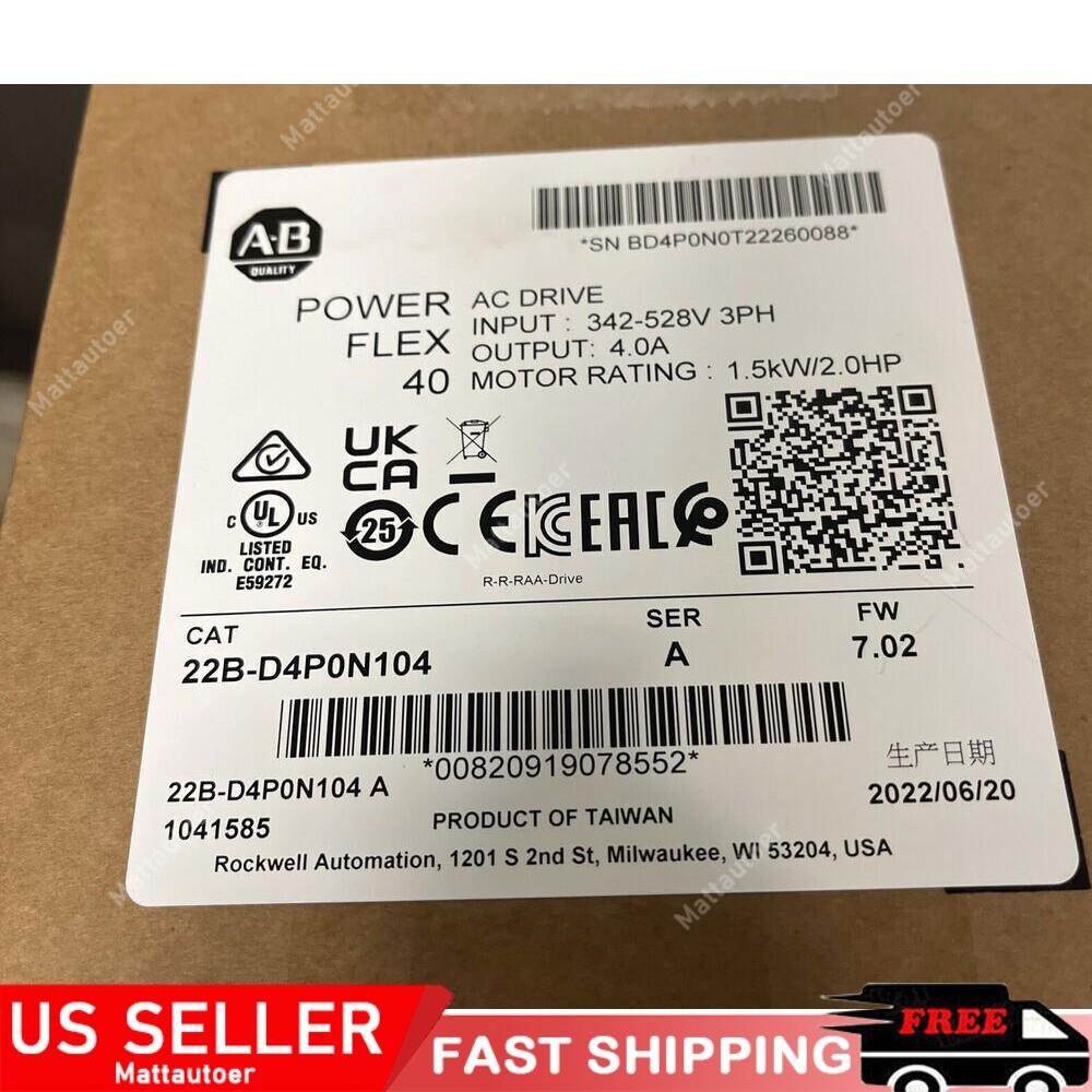 Allen-Bradley 22B-D4P0N104 /A PowerFlex 40 1.5kW 2 HP AC Drive US Free Tax