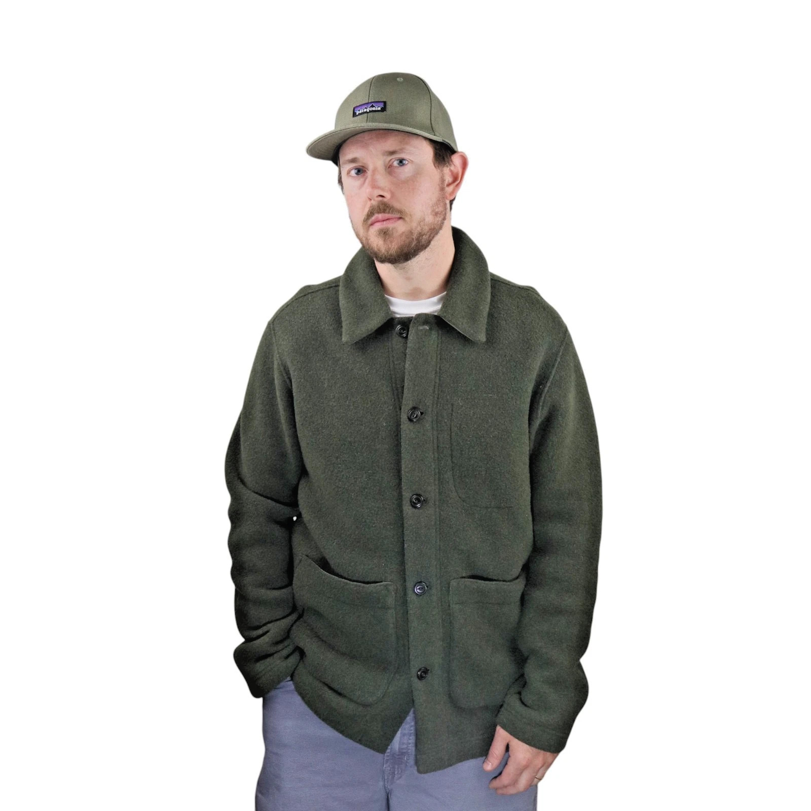 Patagonia Woolie Chore Coat Mens Medium Green Wool Blend Fleece Barn Jacket