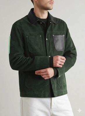 Green Suede Jacket Motorcycle Genuine Soft Men's Handmade Biker Leather Lambskin