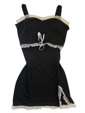 SHEIN Black Ribbed Lace Trim Mini Dress Bodycon Tie Front Loungewear L