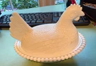 White Milk Glass Hen on Nest Covered Dish 7" Beaded Edge Chicken Candy Dish