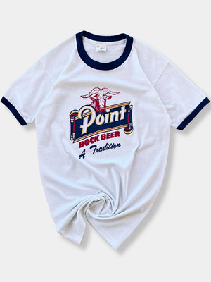 Point Bock Beer Ringer Tee - 80s Vintage - Single Stitch - Made in USA - L