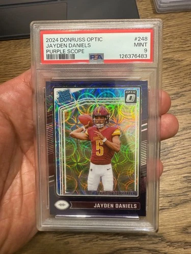Jayden Daniels 2024 Panini Donruss Optic Purple Scope PSA 9 - #248 RC Commanders