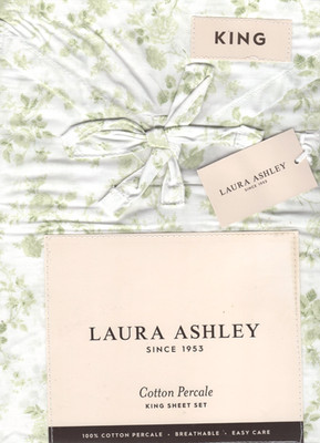 Laura Ashley King Sheet Set Bella Green 4pc Cottage Farmhouse Shabby Chic Floral