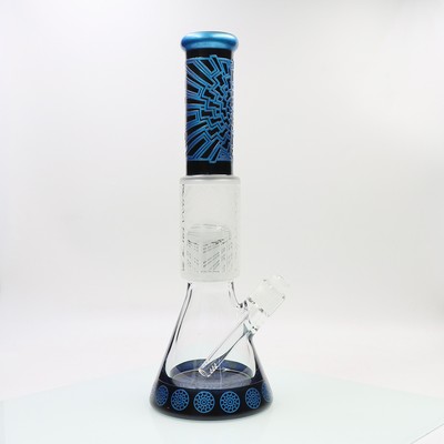 Sandblasted Hookah 16'' Glass Smoking Waterpipe Tree Perc Beaker Bong + Downstem