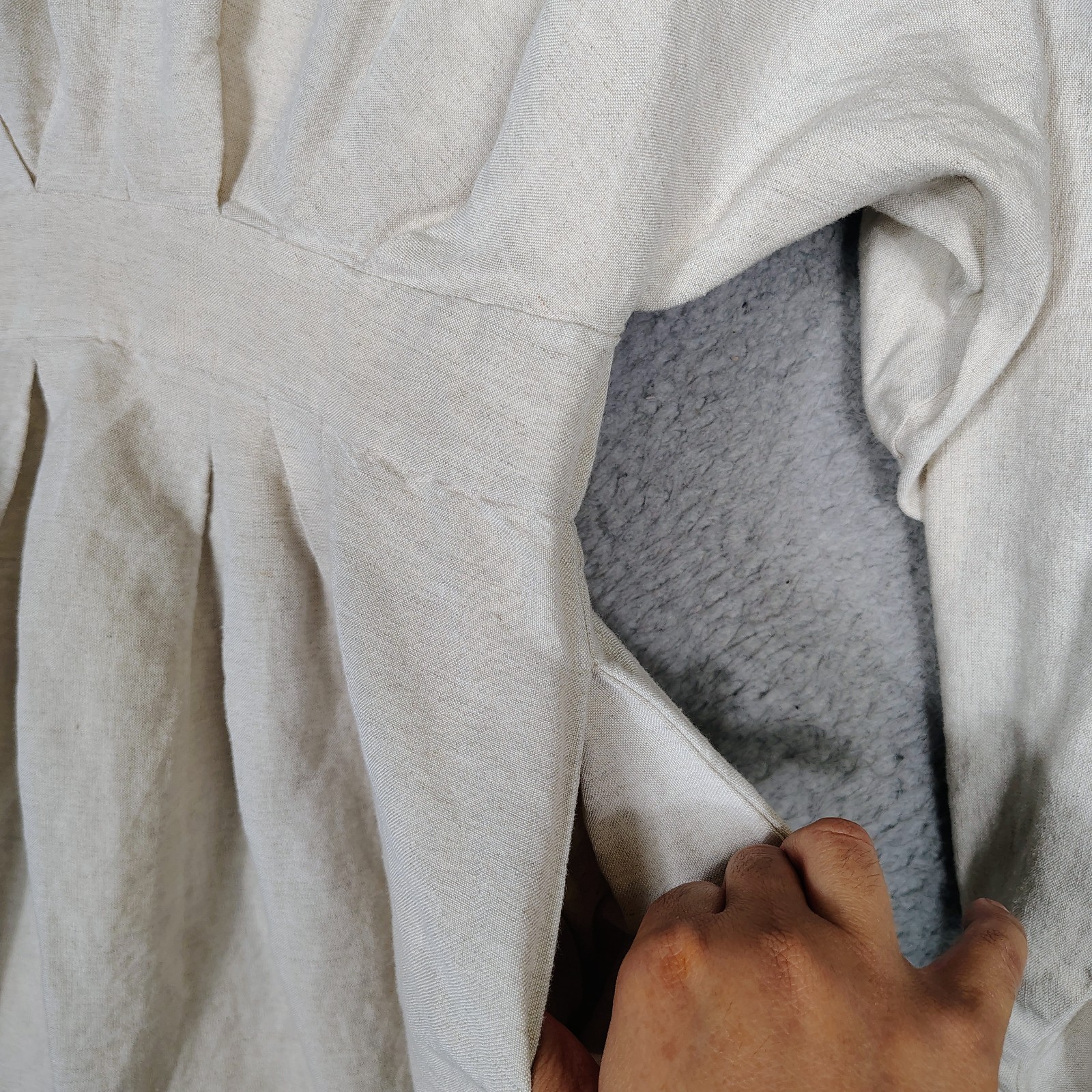 Veiled Midi Dress Women's M/Short Beige Linen Blend Pleated Minimalist Modest