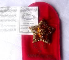 Vintage Kenneth J Lane KJL Gold Tone Citrine Topaz Glass Orion Star Pin