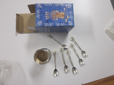 Teelöffelhalter mit 6 Löffeln goldfarben in Geschenkbox idealer Geschenkartikel