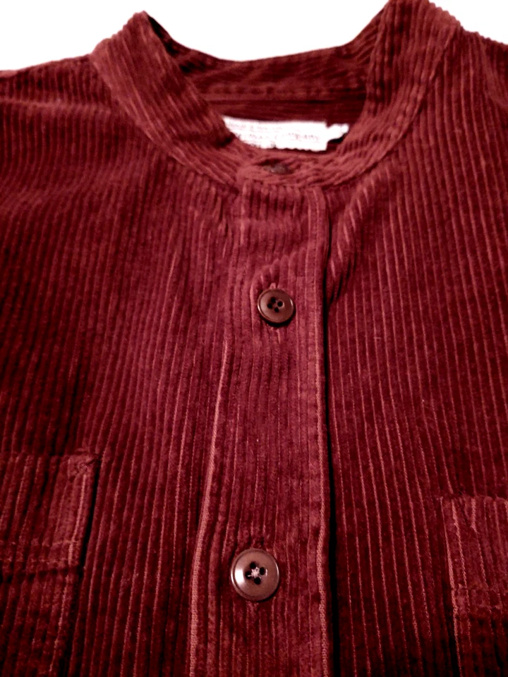 J. PETERMAN Button Front 100% Cotton (S) Brown THICK CORDUROY Shirt BAND COLLAR - Image 2 of 4