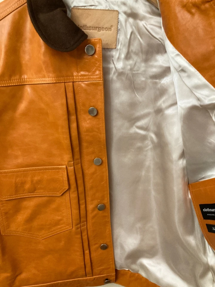 Chaqueta de cuero de cirujano de tela naranja mediana/grande hecha en Inglaterra en muy buen estado Foto 4 de 4