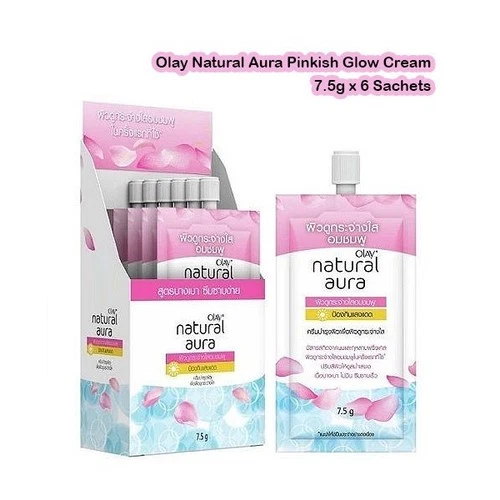 Olay Natural Aura Pinkish Glow Face Cream 7.5g x 6 Sachets with Twist Caps