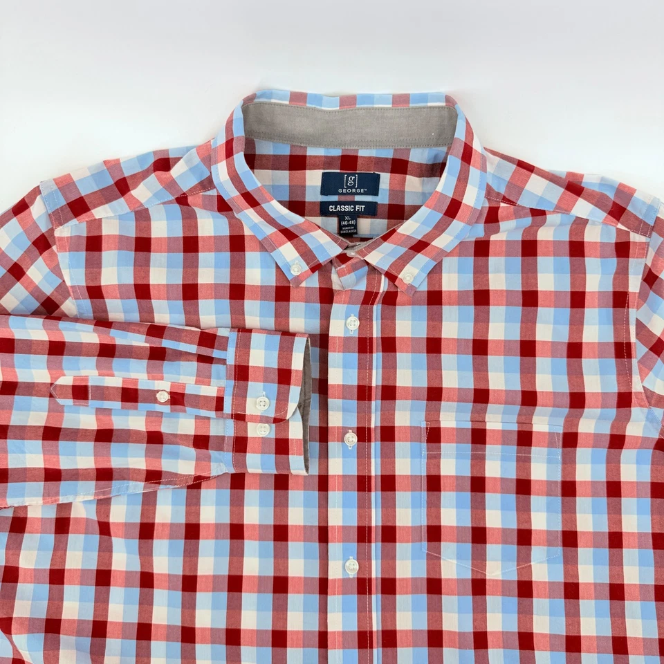 Camisa George Hombre XL Cuadros Multicolor Mezcla de Algodón Abotonada Manga Larga Informal Foto 2 de 4