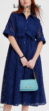 Kate Spade Navy Blue Embroidered Cutwork Montauk Midi Dress Sz L NWT