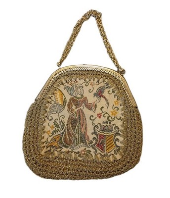 Vintage Walborg Tapestry Purse Medieval Renaissance Gold Chain Double Sided