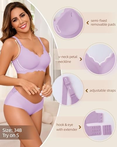 Seamless Bras for Women No Underwire Push Up Bra Full Coverage V-Neck Wirefree