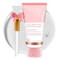 Collagen Night Wrapping Mask 2.53oz Peel Off Facial Brush Hydrolyzed Glow
