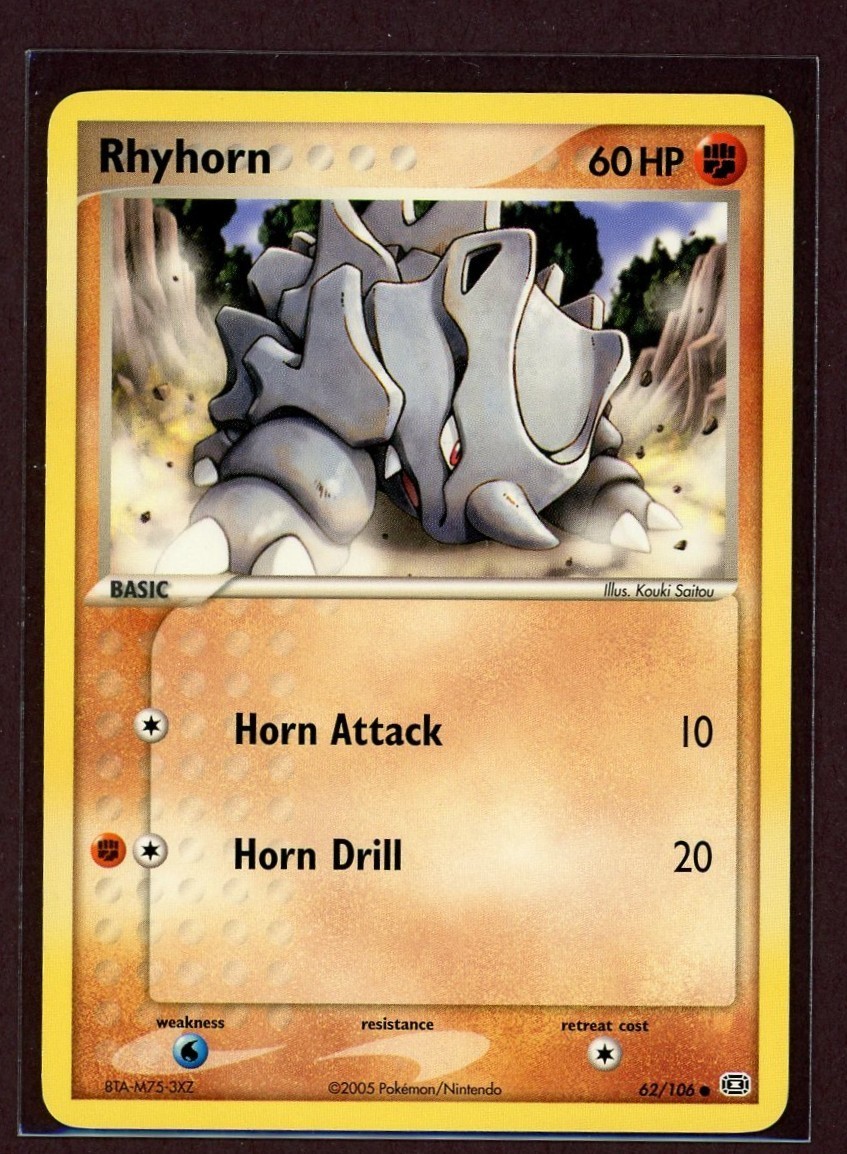 Rhyhorn Non-Holo 2005 Pokemon Card 62/106 EX Emerald Set NM
