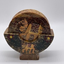 Vintage Set Handcrafted Marble 6 Coaster Came...