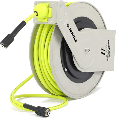 Retractable Pressure Washer Hose Reel, 1/4'' × 100Ft Heavy Duty Professional Hose