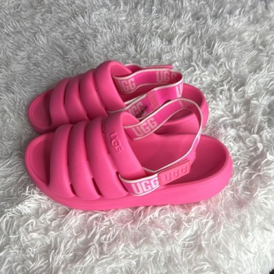UGG Women's Pink Slide Sandals Comfort Logo Hook & Loop Casual