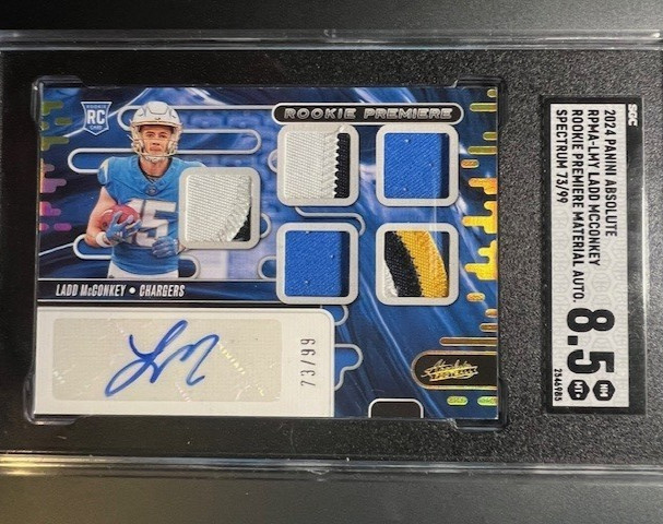 Ladd McConkey Panini Absolute Rookie Premiere Materials Autographs #RPMALMY Spectrum