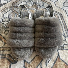 Ugg Fluff Yeah Slide On Gray Slippers Platform Fuzzy Size 5 Women's Shoes
