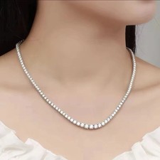 8Ct Lab Created Diamond 16" Graduated Tennis Necklace 14k White Gold Over 925
