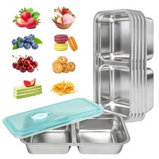 6 PCS Stainless Steel Snack Containers, Double Compartment Bento 30oz with ...