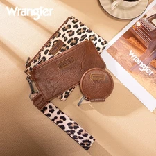 WG366-W114 Wrangler Leopard Print Dual Pouch Wristlet with Zipper Round Case