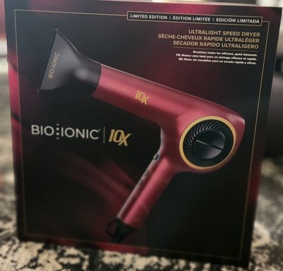 BIO IONIC 10x Limited Edition Ultra Light Speed Hair Blow Dryer w/ Attachments 