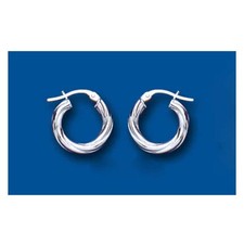 Hoop Earrings White Gold Rope Twist Creole 15mm