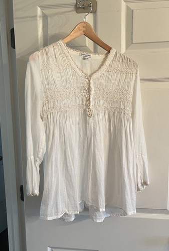 EZE SUR MER Anthropologie Damen Bluse weiß bestickt wunderschön! Größe S
