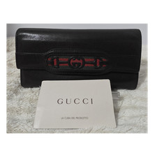 Gucci Brown Folding Wallet Logo Snap Zipper Women's Credit Card Solid Pattern