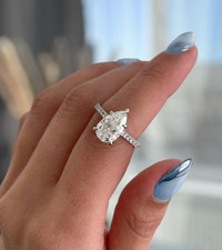 In 14k Solid White Gold Pear Cut Lab Grown Diamond Bridal & Party Wear Ring