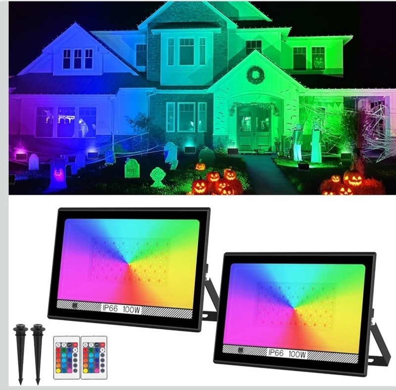 2 pk100W Equivalent Led Color Changing Flood Lights Multi Colors RGB Uplighting 