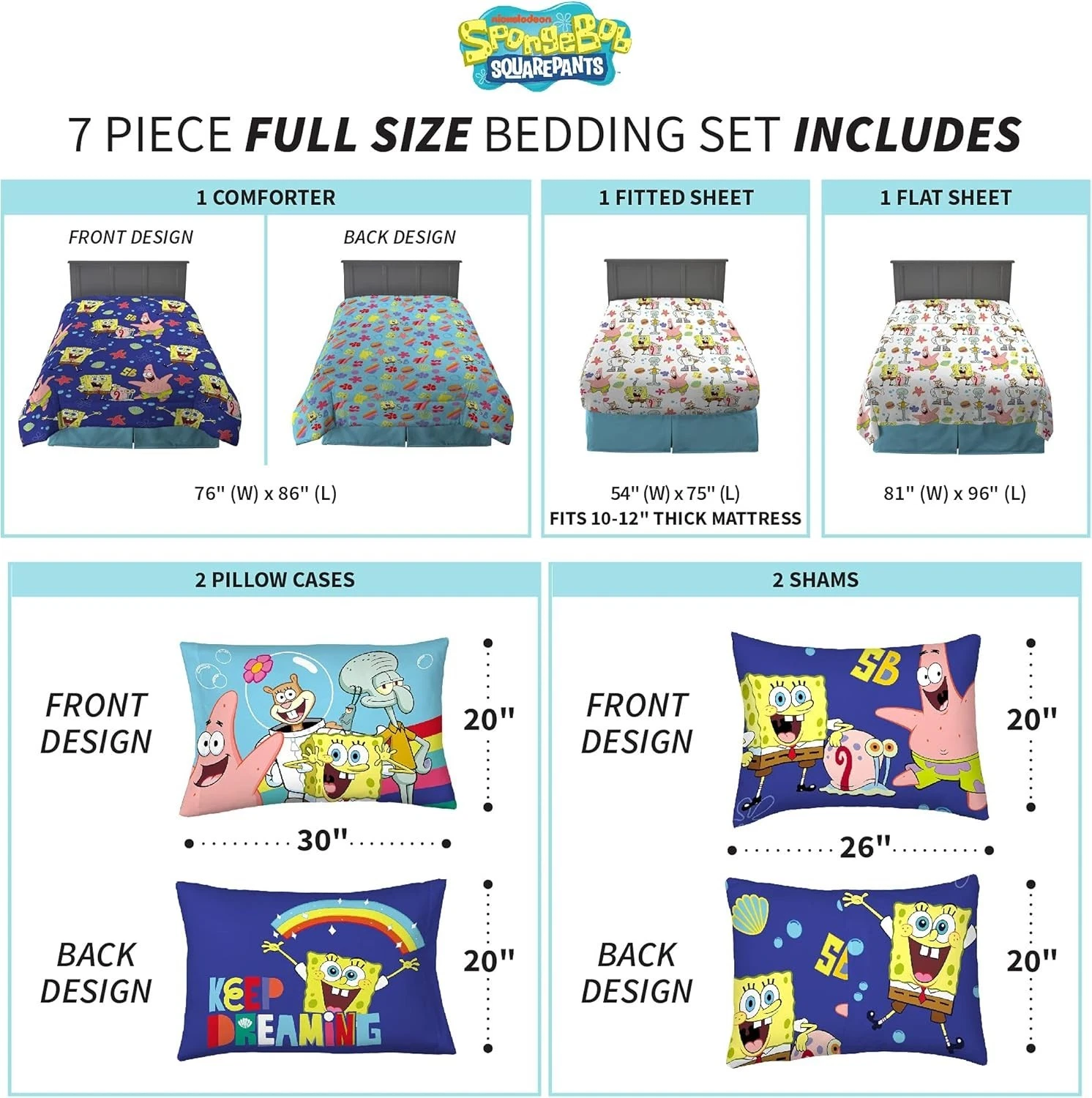 SpongeBob SquarePants Kids Bedding Set, Full Size